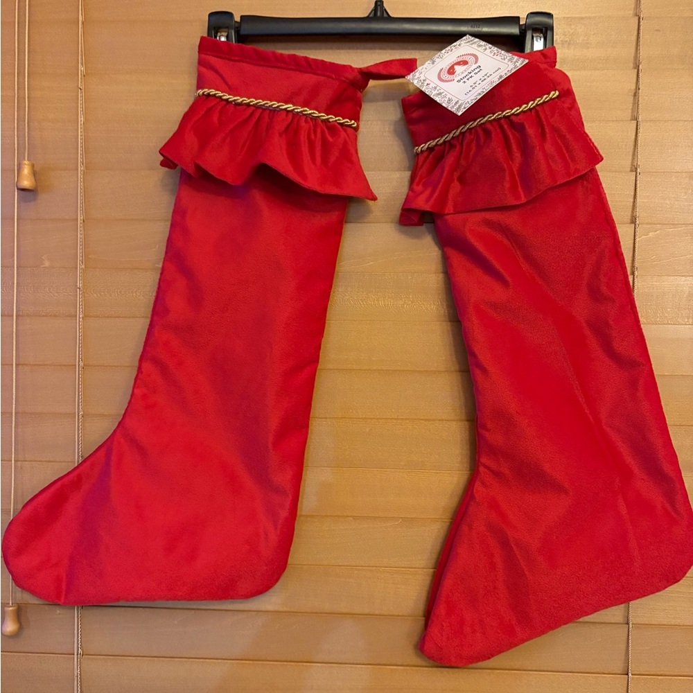 Red Holiday NWT  Stocking Set of 2/ Festive gold Trim. Made in India. 6.5” x 19”
